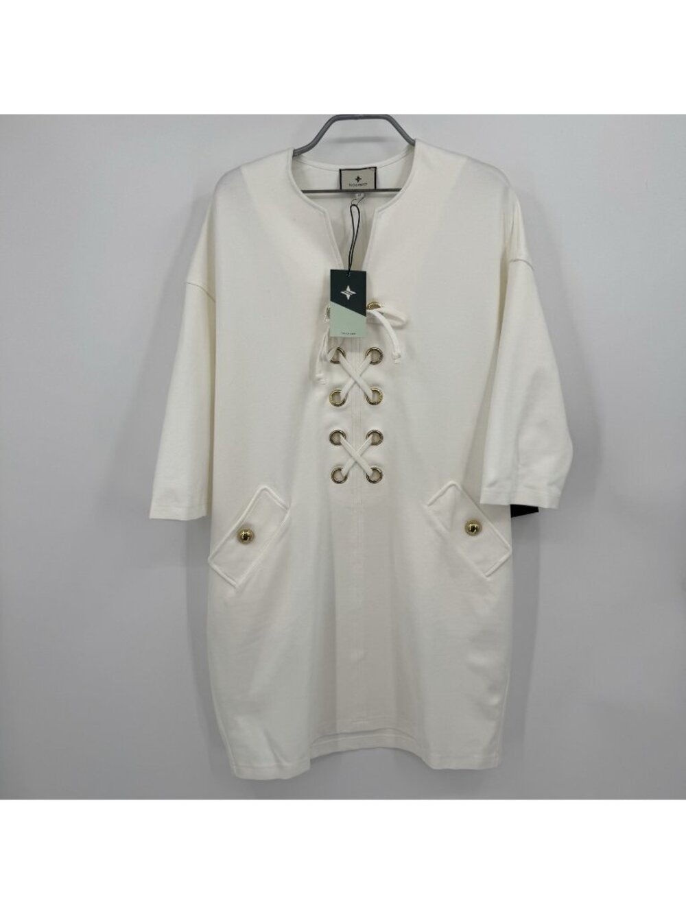 Tuckernuck Women's White Ellington Dress size M Lace-up Stretch Preppy Nautical*